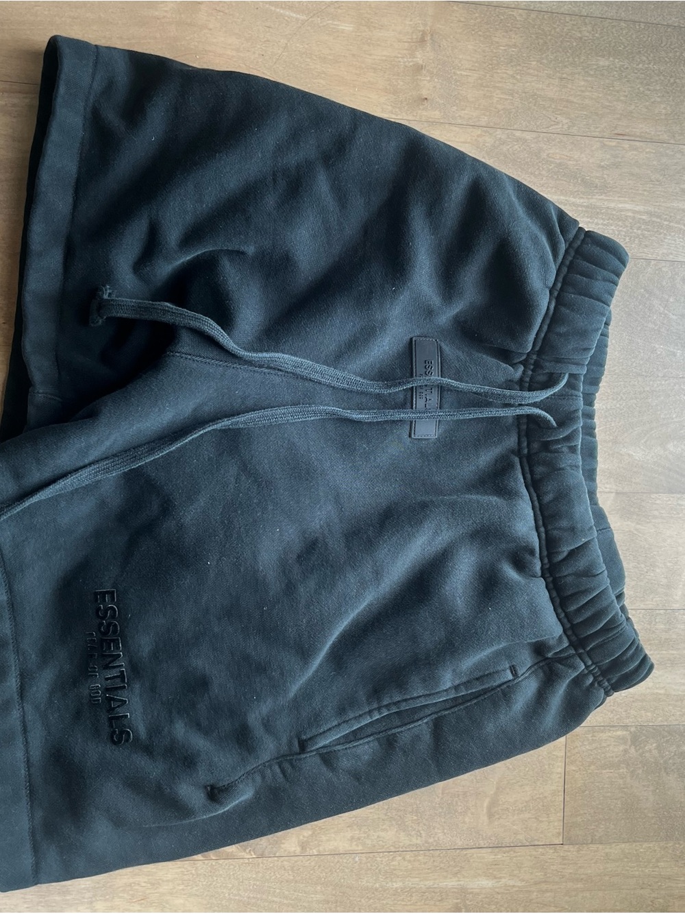 Essentials Black Fleece Shorts with Drawstring